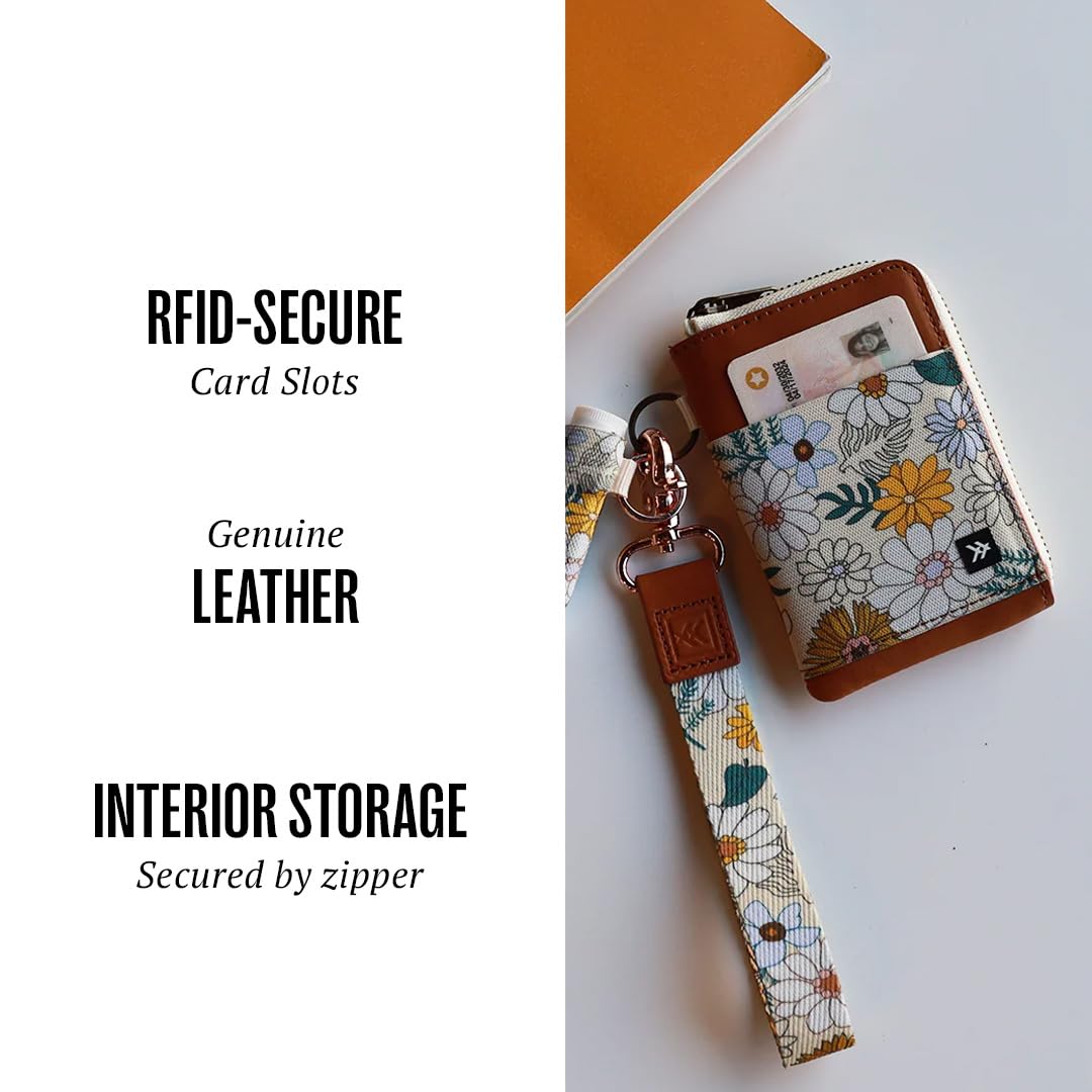 Thread Wallets RFID Blocking Leather Zip Wallet with Card Holder for Men and Women (Blossom)