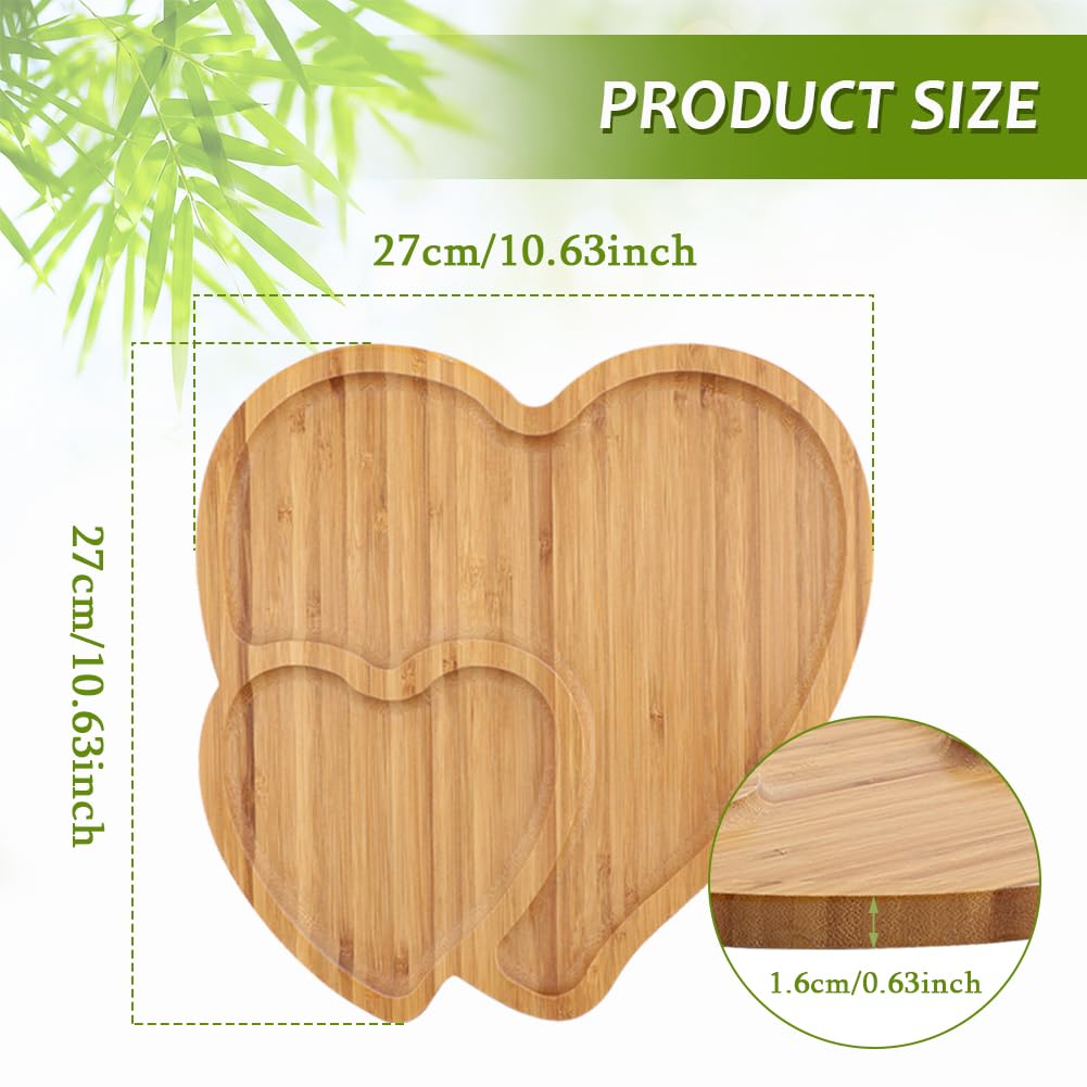Wooden Serving Tray Heart Shaped Cheese Board Salad Plate Dinner Plate Cake Plate Decorative Serving Platter Plate for Snack Candy Food Fruit Decor (Size:10.63x10.63x0.63inch)