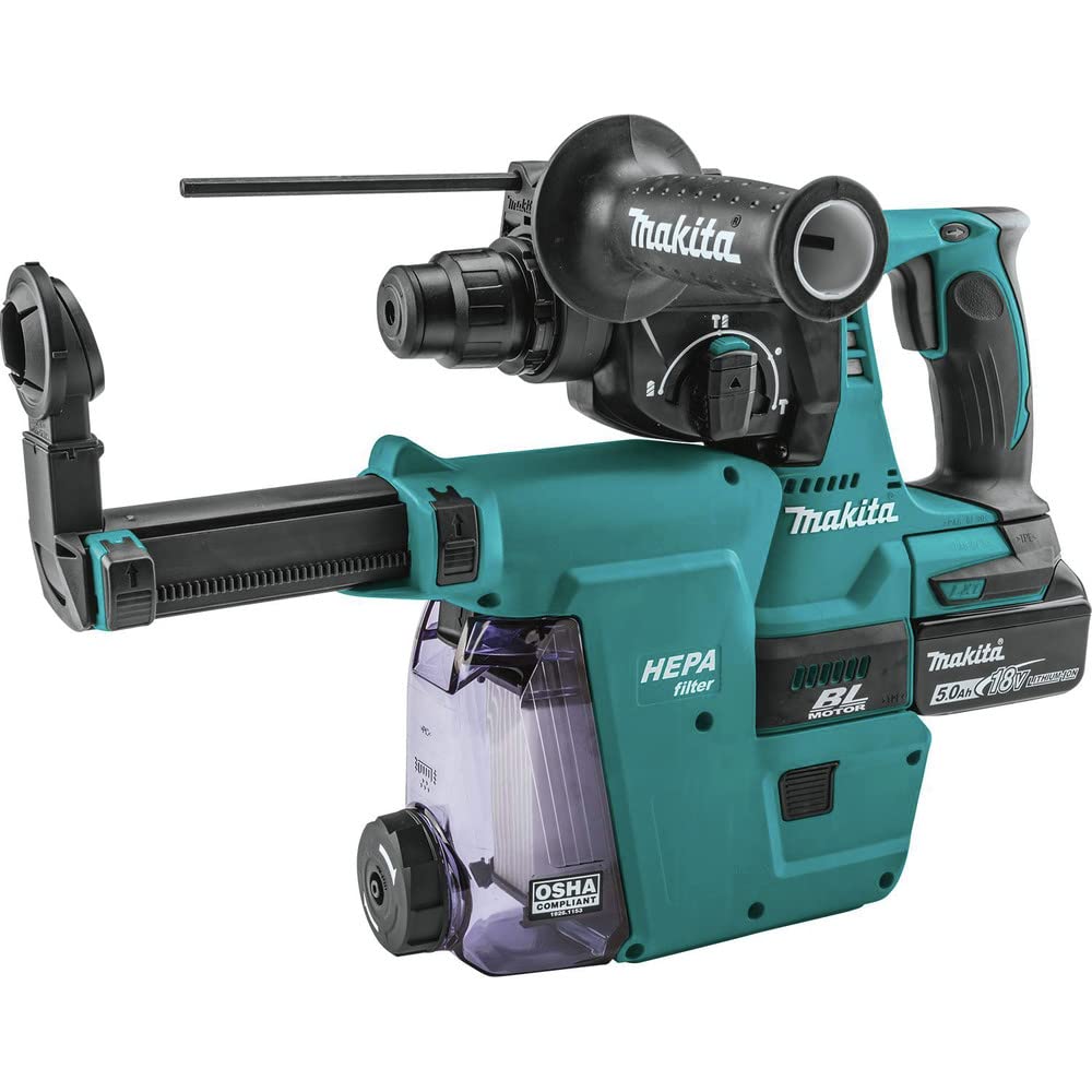 Makita XRH011TWX 18V LXT® Lithium-Ion Brushless Cordless 1" Rotary Hammer Kit, accepts SDS-PLUS bits, w/HEPA Dust Extractor Attachment (5.0Ah)