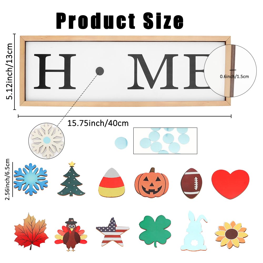 QPIXVB Interchangeable Seasonal Decor,Decorations for Home - Valentines St. Patrick‘s Day Easter July 4th Autumn Thanksgiving Christmas Decorations,Home Wooden Tabletop Sign with 12 PCS Seasonal Icons