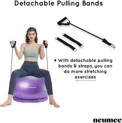 Yoga Ball Chair with 65cm Exercise Ball & 2 Resistance Bands, Stability Base for Home Office, Yoga, Pilates & Fitness, Balance Ball for Posture, Core Strength & Low Impact Workouts