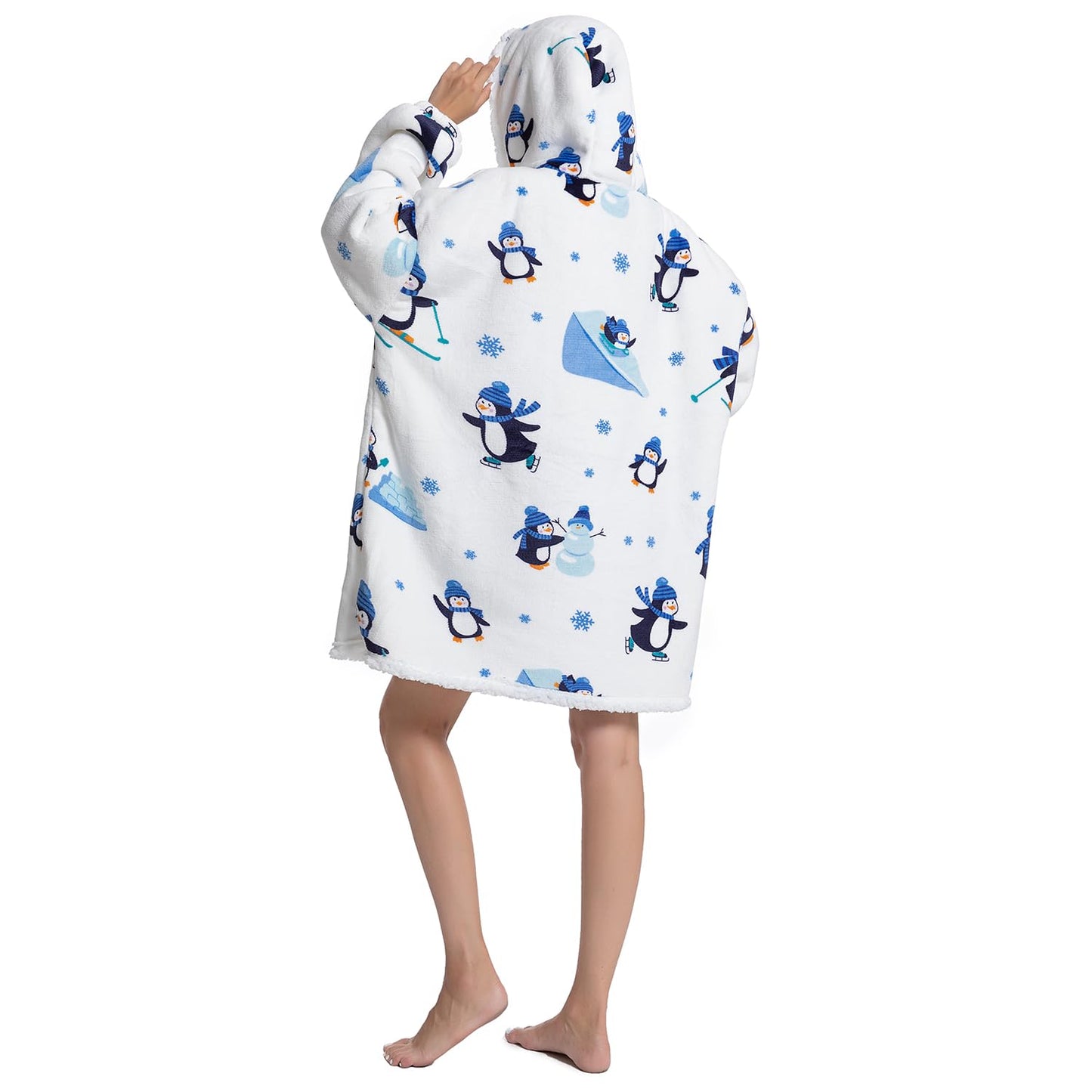 Oversized White Penguin Comfy Wearable Blanket, Big Sherpa Fleece Animal TV Hoodie Sweatshirt, Christmas Gifts for Adults Women Girls Teens