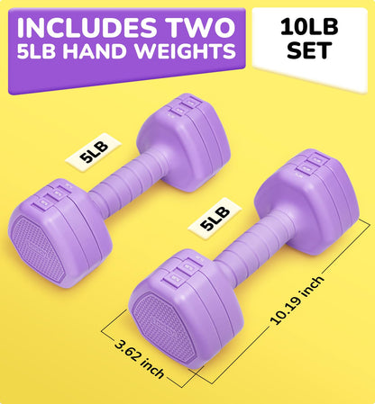 Adjustable Dumbbell Set of 2, 10LBS Hand Weights for Women Men 3-in-1 Free Weight Dumbbells Sets at Home, Each 1lb 3lb 5lb for Home Gym Exercise Workout Strength Training Equipments Purple