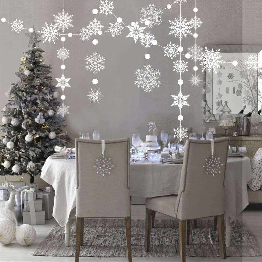 Decor365 Snowflake Garland Winter Wonderland Decorations White Snow Flake Garlands Hanging Snowflake Decorations from Ceiling Classroom Winter Decor Christmas Frozen Birthday Party Backdrop