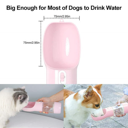 Misthis Outdoor Dog Water Bottle Dispenser - Leak Proof for Pets On The Go with Food Container Multifunctional Travel Dog Water Bottle (Pink)