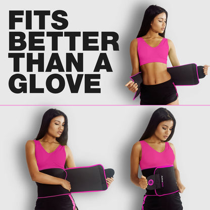 ActiveGear Waist Trainer for Women & Men - Sweat Band Waist Trimmer Belt for a Toned Look - Reinforced Trim and Extra Secure Fastening (Pink Hem, Medium: 8” x 42”)