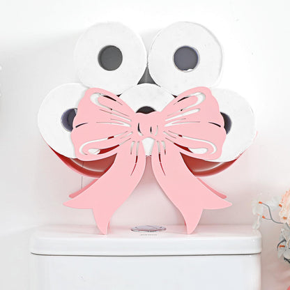 Geelin Bow Metal Toilet Paper Storage Holder Wedding Bow Bathroom Decor 8 Rolls Decorative Toilets Paper Holder Wall Mounted for Bathroom Kitchen Bedroom Coquette Home Decor(Light Pink)