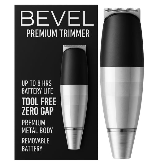 Bevel Beard Trimmer for Men - Black Edition Cordless Trimmer, 8 Hour Rechargeable Battery Life, Tool Free Adjustable Zero Gapped Blade, Barber Supplies, Mustache Trimmer