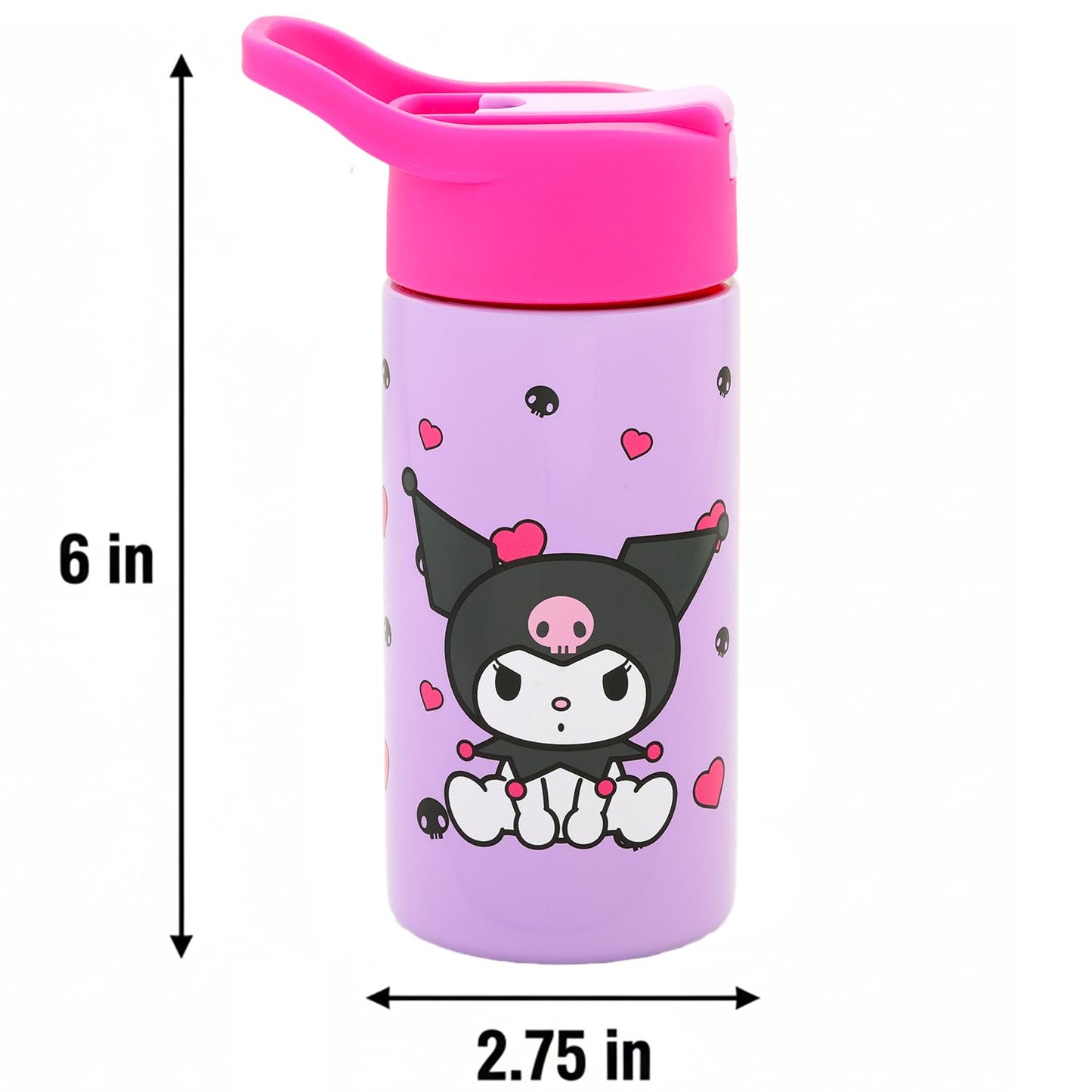 SANRIO Kuromi Stainless Steel Water Bottle for Girls - Bundle with 14 Oz Kuromi Drinking Cup For Home, School, and Sports, Plus Stickers, More Water Bottle with Straw