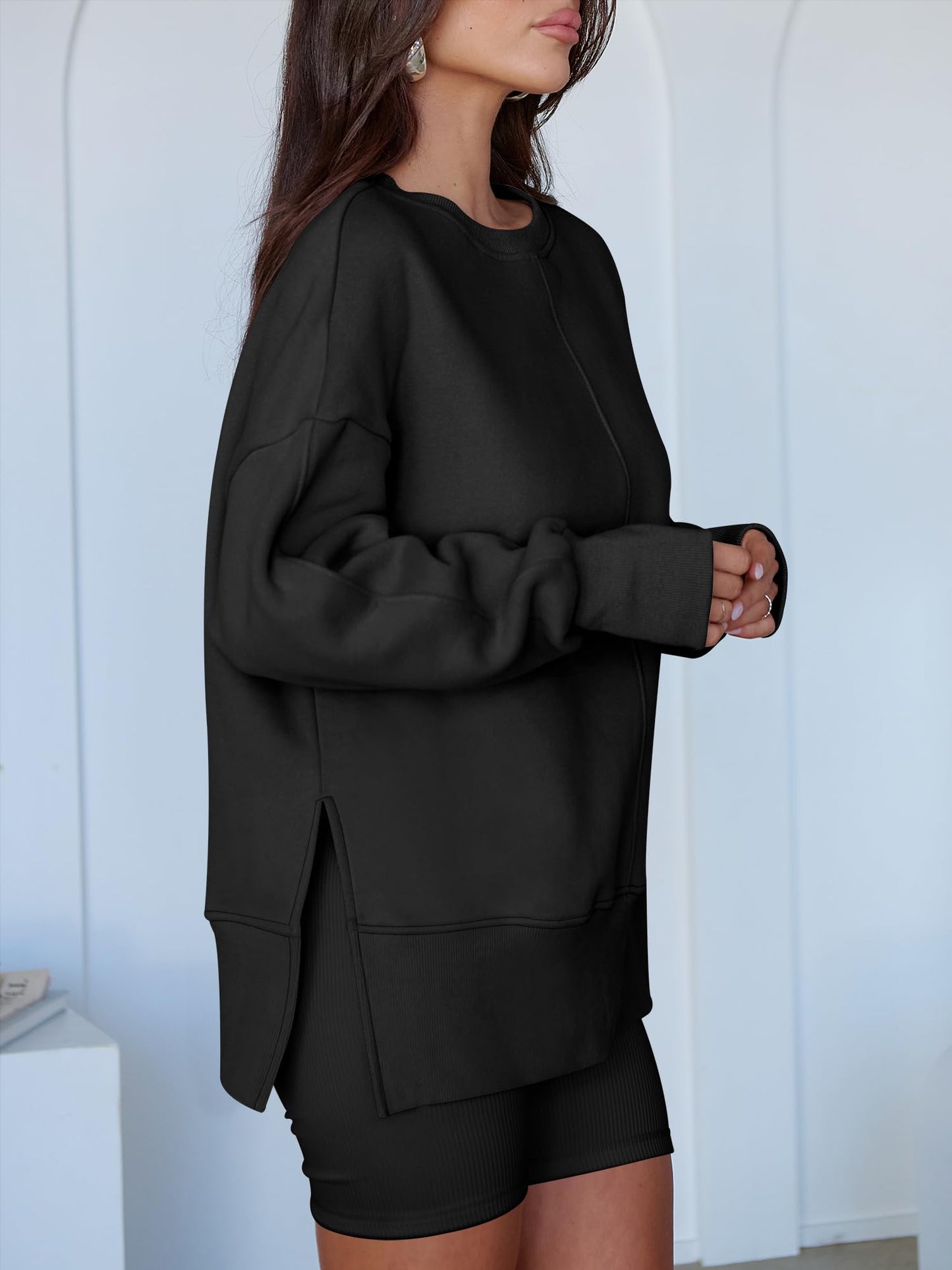 ANRABESS Women Oversized Sweatshirts Thumbhole Long Sleeve Hoodies Shirts 2025 Fall Side Slit Pullover Top Teen Y2k Outfits