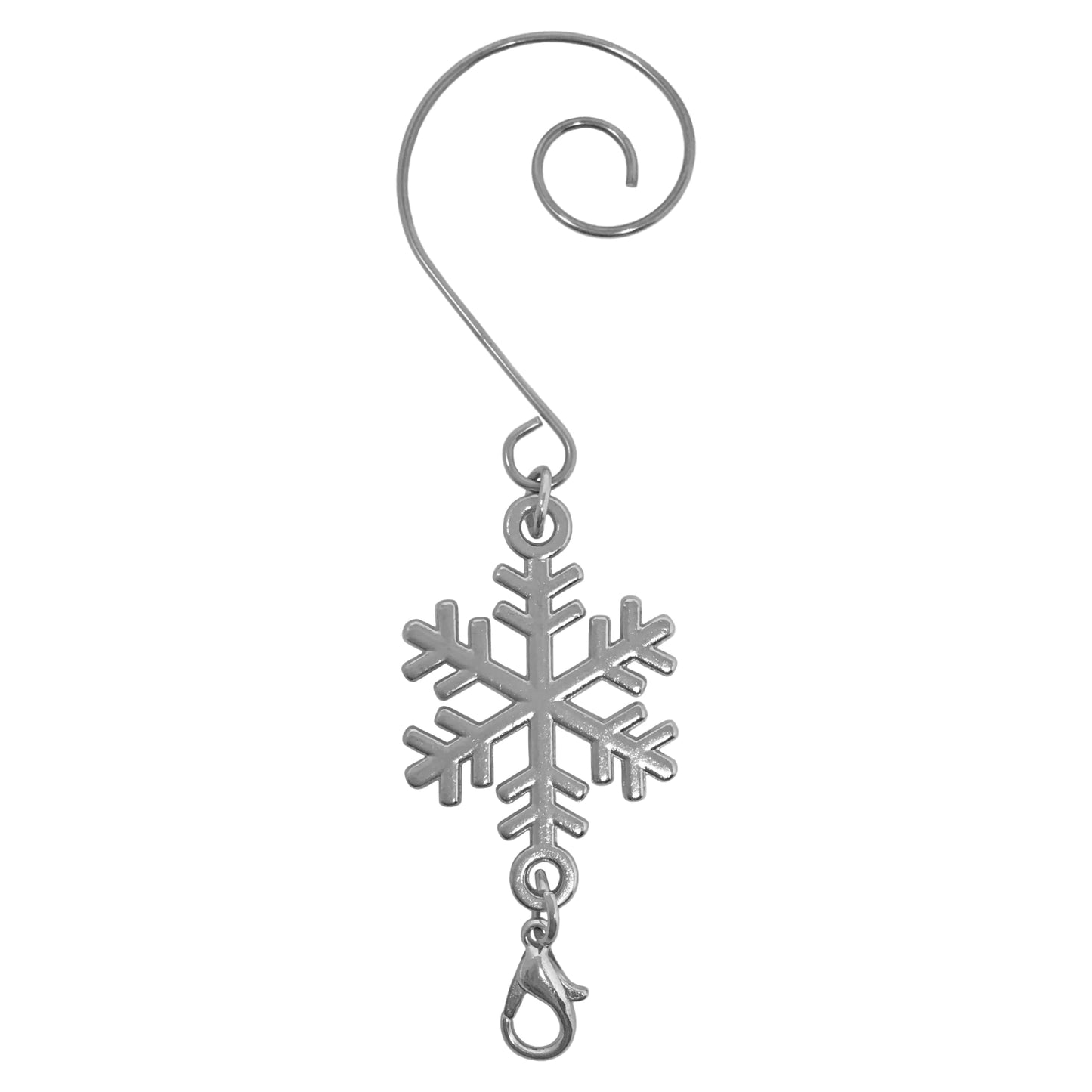 Snowflake Christmas Ornament Hooks Set of 12, Shiny Silver Christmas Tree Hangers with S-Hook and Lobster Claw, 3.5 Inch Metal Snowflake Accessories for Xmas Tree Decor, Crafts, Holiday Displays