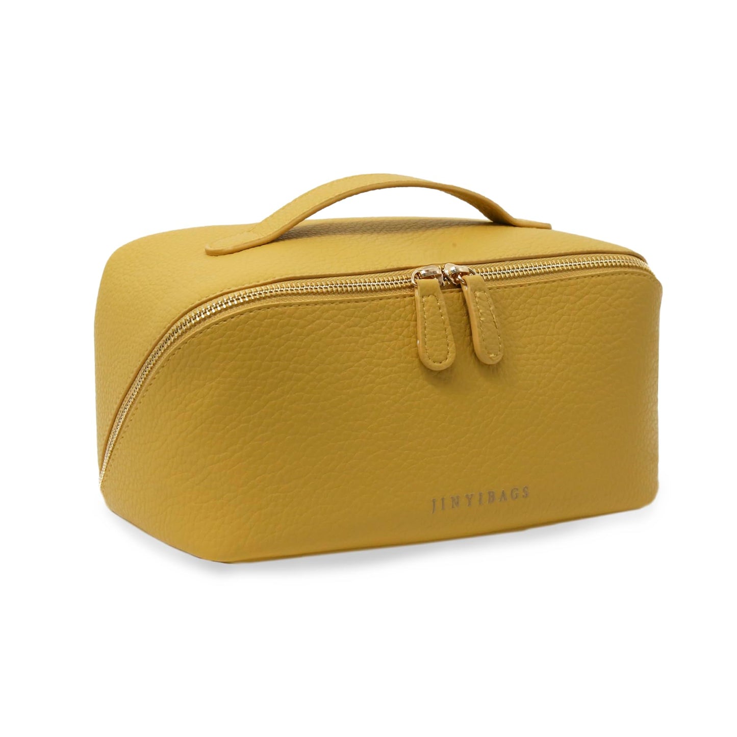 JINYIBAGS Travel Makeup Bag – Large Cosmetic Organizer with Waterproof PU Leather, Smooth Double Zipper & Tear-Resistant Lining, Toiletry Pouch for Women (Yellow)