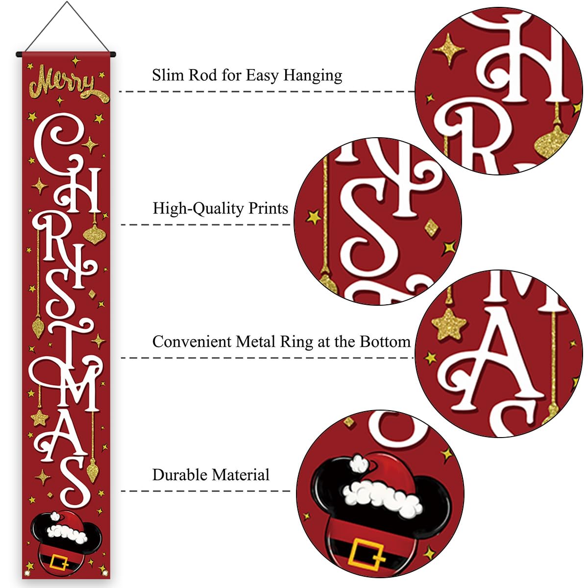 Christmas Cartoon Mouse Welcome Sign - New Year Winter Xmas Decor - Red Christmas Decorations for Home Party
