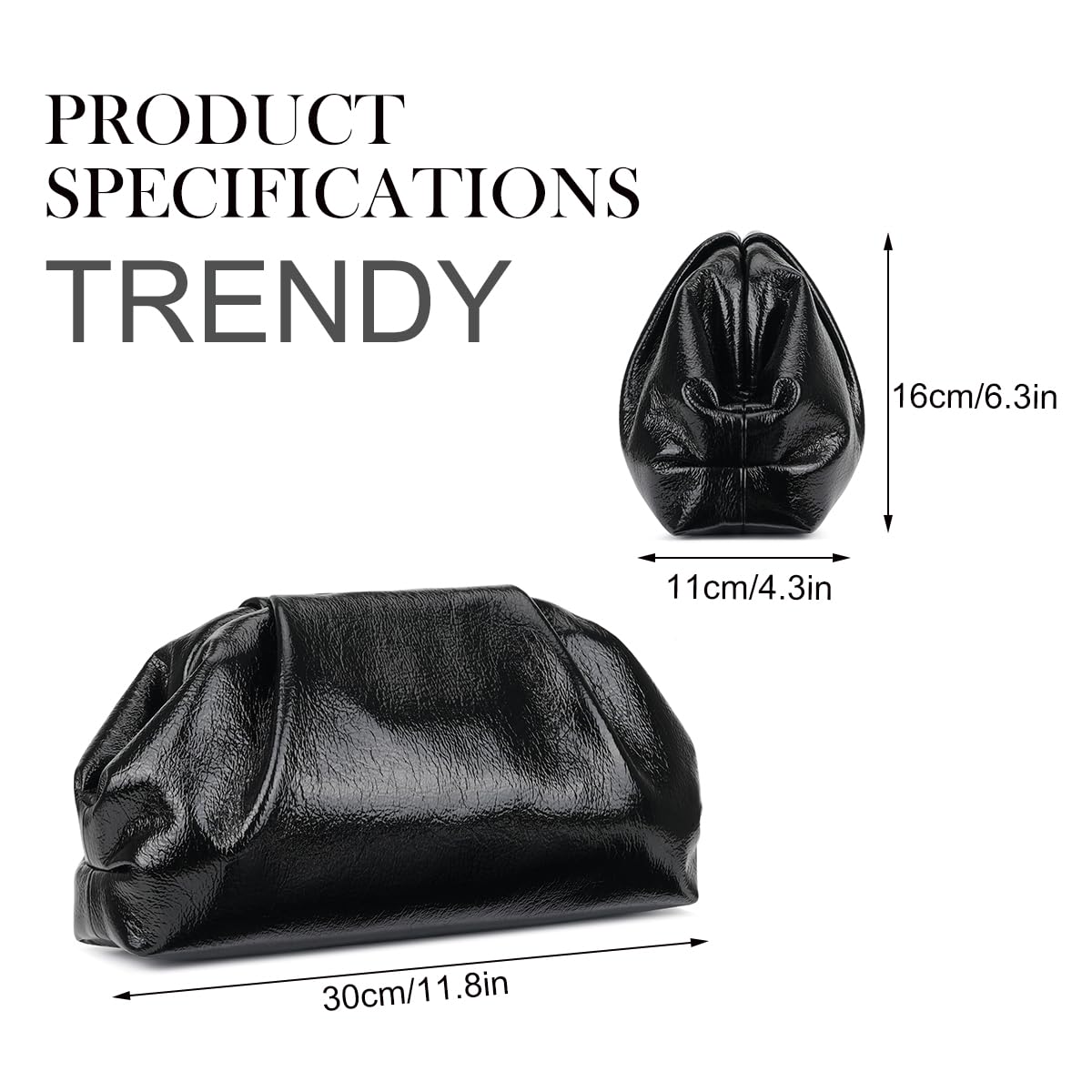 MXCMXC Elegant Evening Purse Cloud Pouch Bag for Women, Metallic Leather Ruched Clutch Dumpling Handbag for Wedding Party (Silver)