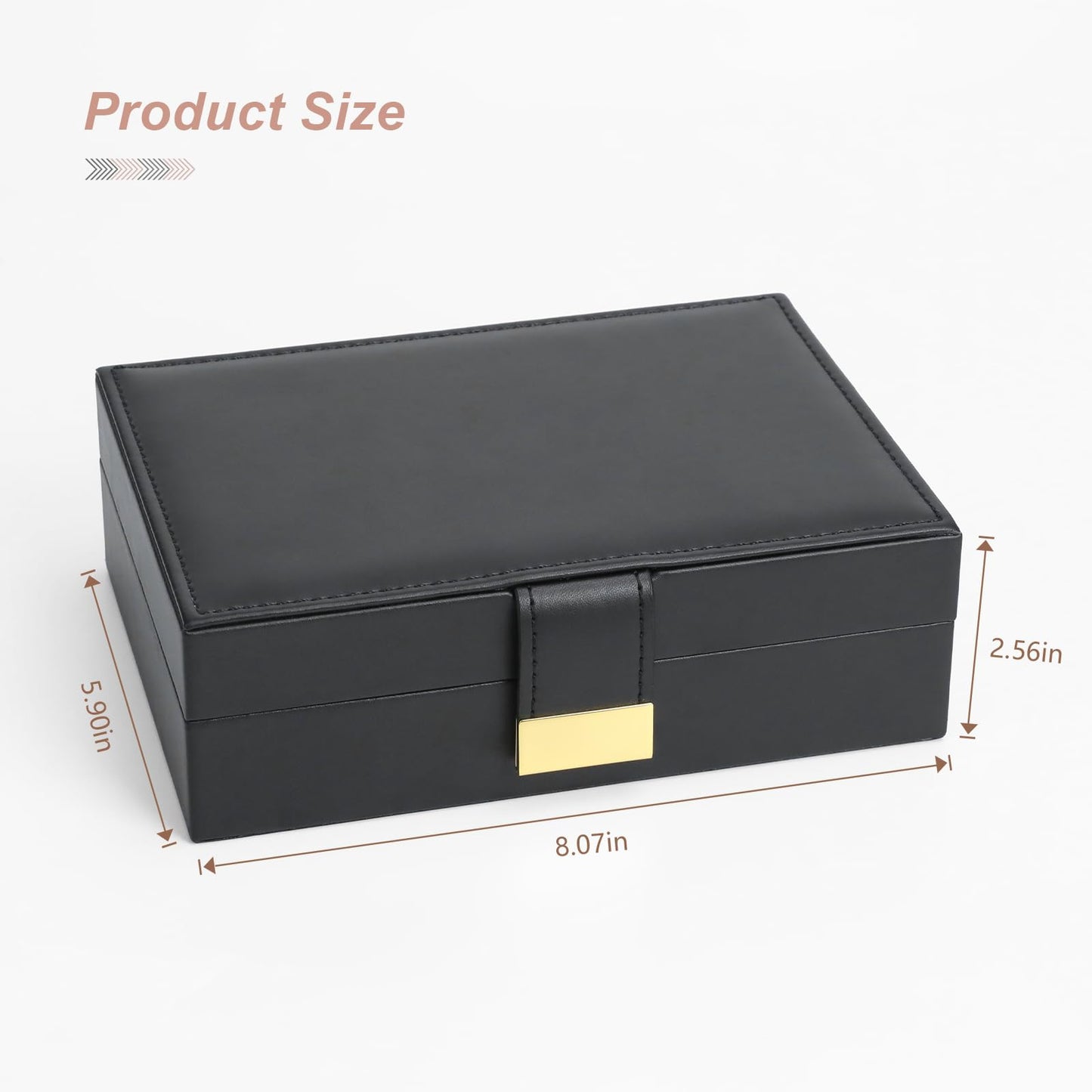 V-LAFUY Leather Strap Closure Jewelry Box Single Layer Organizer Case for Necklaces, Earrings, Rings, Compact for Travel & Home Storage Black