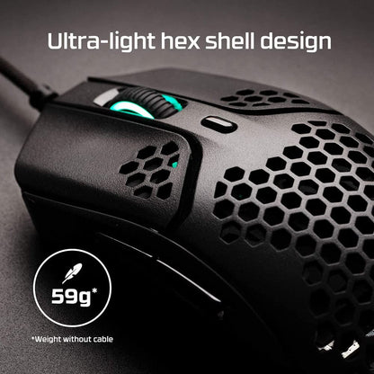 HyperX Pulsefire Haste – Wireless Gaming Mouse – Ultra Lightweight, 61g, 100 Hour Battery Life, 2.4Ghz Wireless, Honeycomb Shell, Hex Design, Up to 16000 DPI, 6 Programmable Buttons – Black, 4P5D7AA