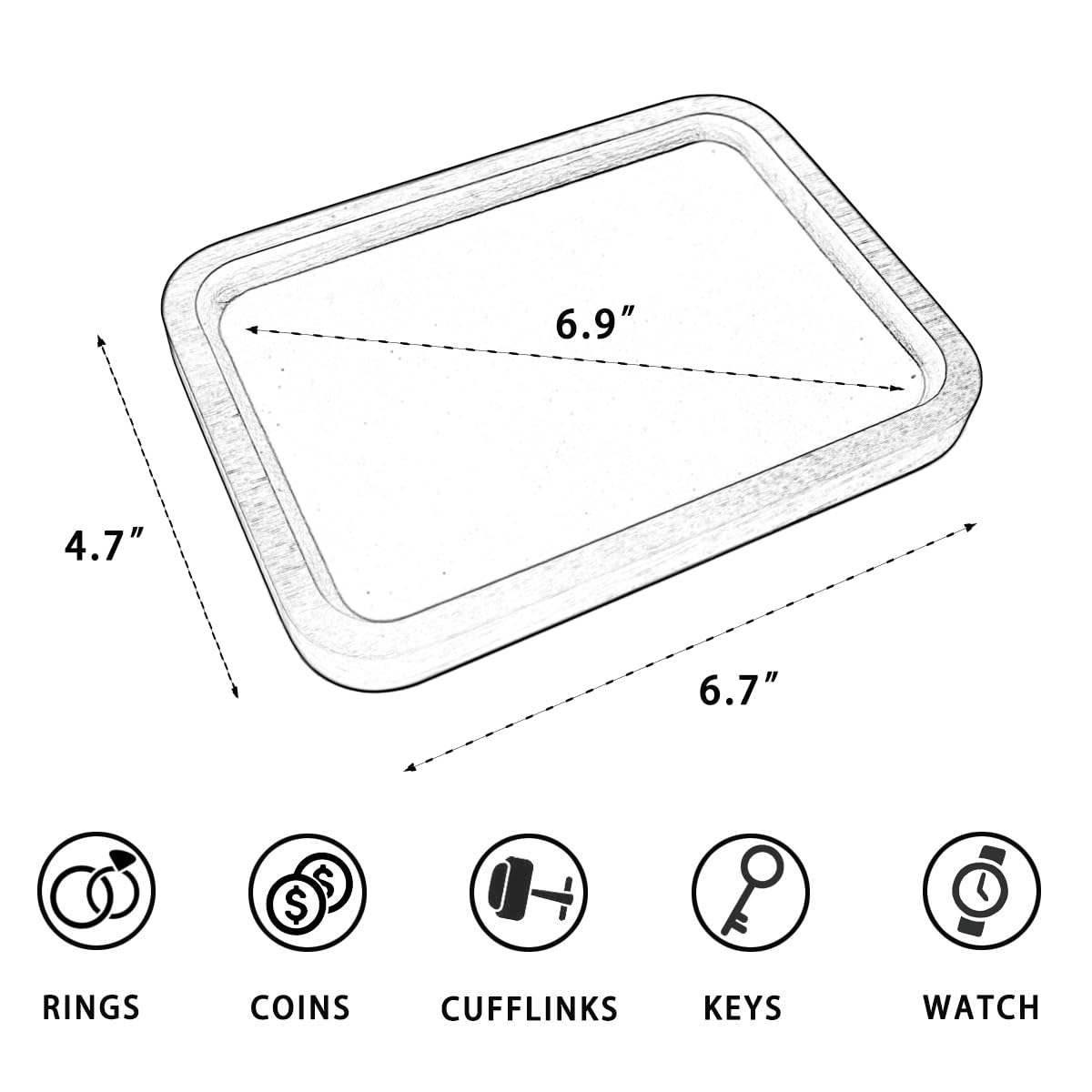 DSHOM Walnut Solid Wood Square Jewelry Display Valet Tray Dish for Elegant Presentation of Your Finest Pieces, Perfect for Personal Use Men Women Gift 6.9"