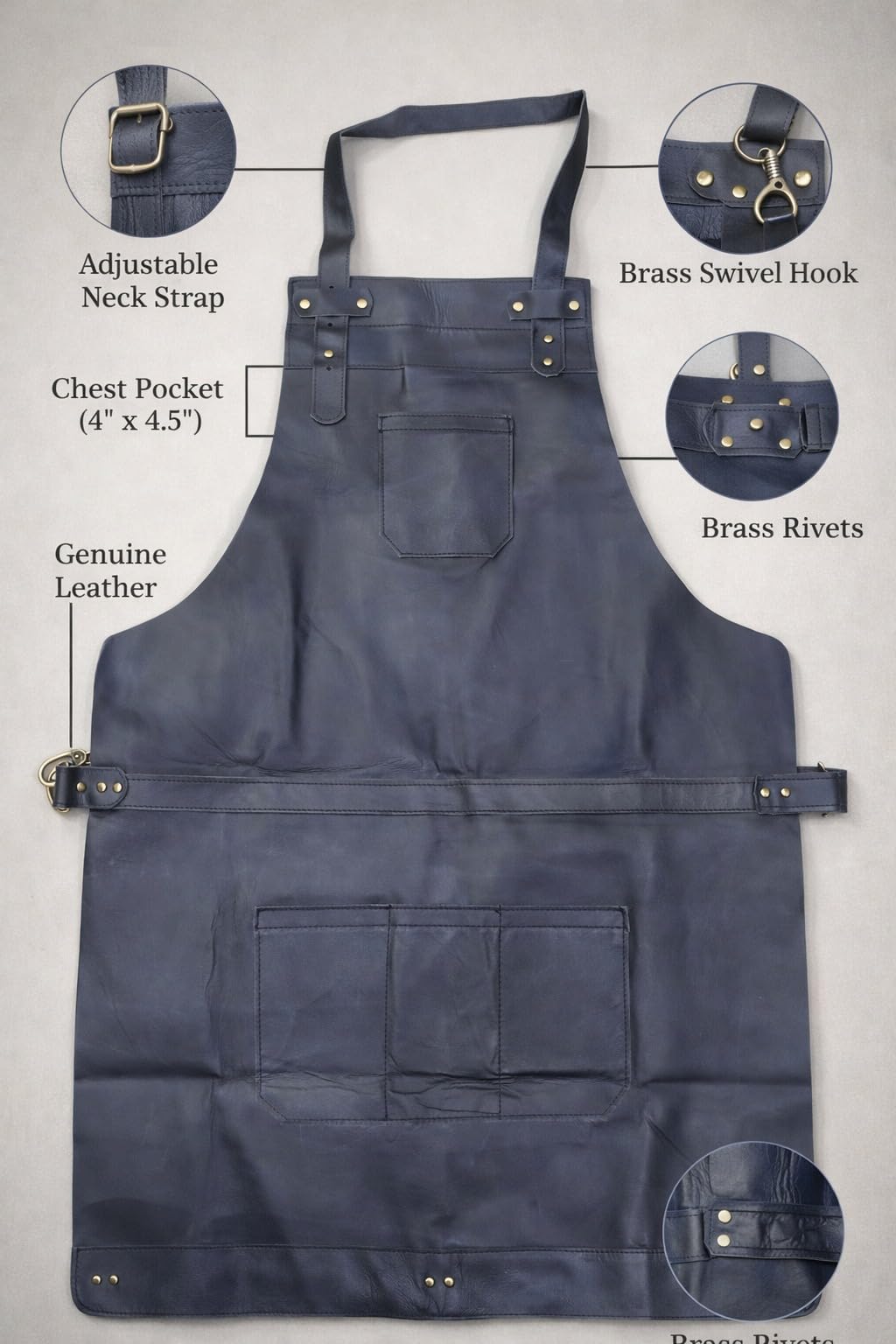 HEAVEN HUSH Genuine Leather Apron for Men & Women, Adjustable Straps & Tool Pockets Premium BBQ Cooking Blacksmith Shop Welding Woodworking Bartender Work Aprons (Black,4 Pocket)