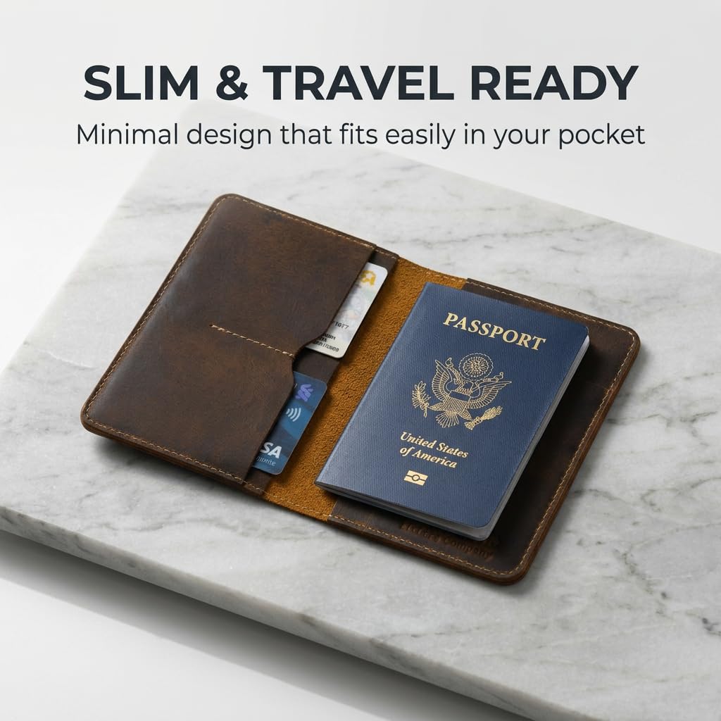 Rustique Leather Passport Holder Collection - Handmade Travel Wallet & Organizer - Full Grain Crazy Horse Leather Covers for Men & Women (Multiple Styles) (Document Organizer - Tobacco & Honey)
