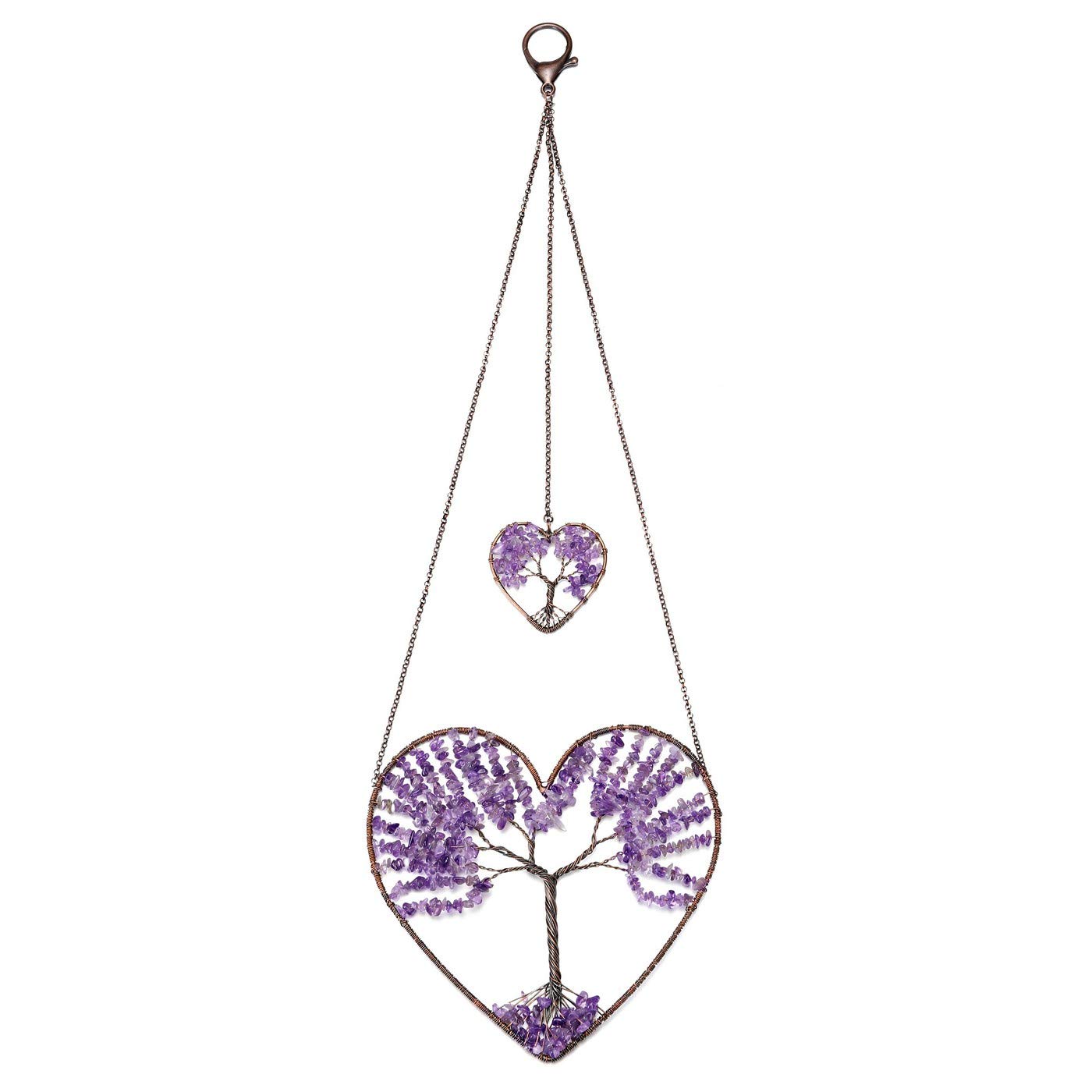 PESOENTH Amethyst Heart Life Tree Dream Catcher Hanging Ornament Bohemian Purple Double Hearts Life Tree Wall Art Window Car Hanging Decorations for Home Bedroom Decor