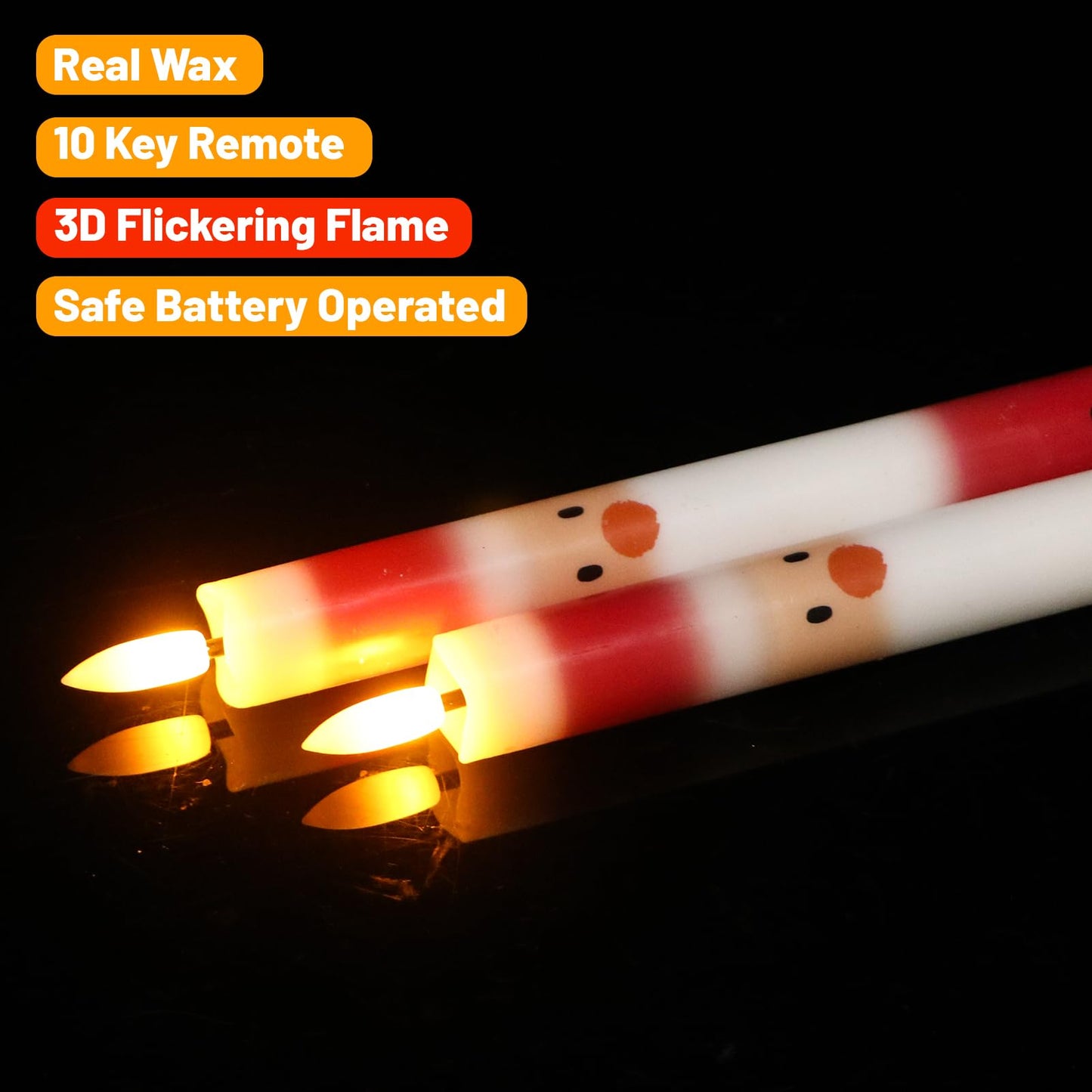 Wondise Christmas Santa Flameless Taper Candles with Remote Timer, Real Waxy Battery Operated Flickering Candlesticks 3D Wick LED Candles 9.6inch for Halloween Christmas Thanksgiving Decoration