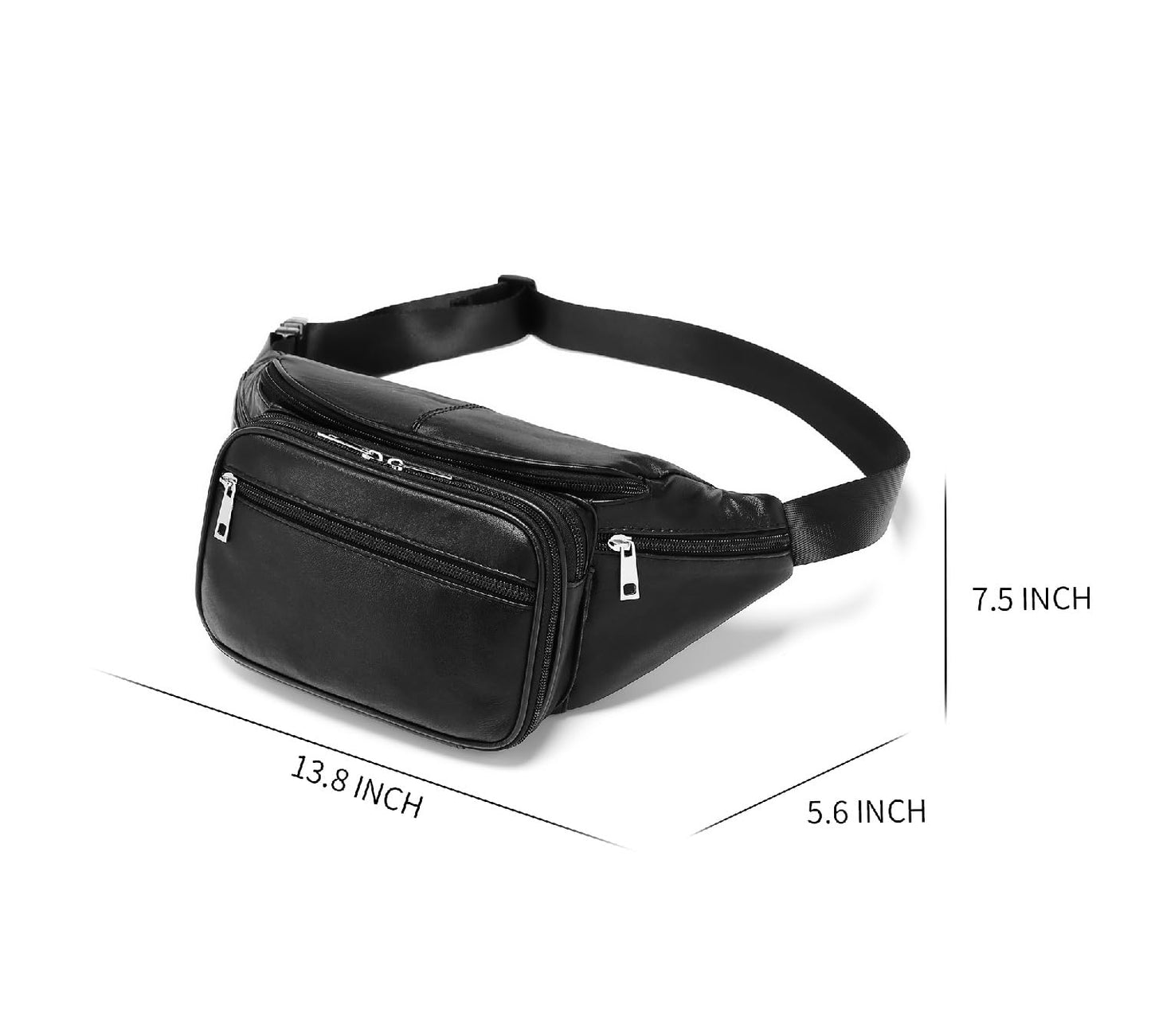 Genuine Leather Large 7 Pocket Waist Pack with Organizer, Card Slots (Black)