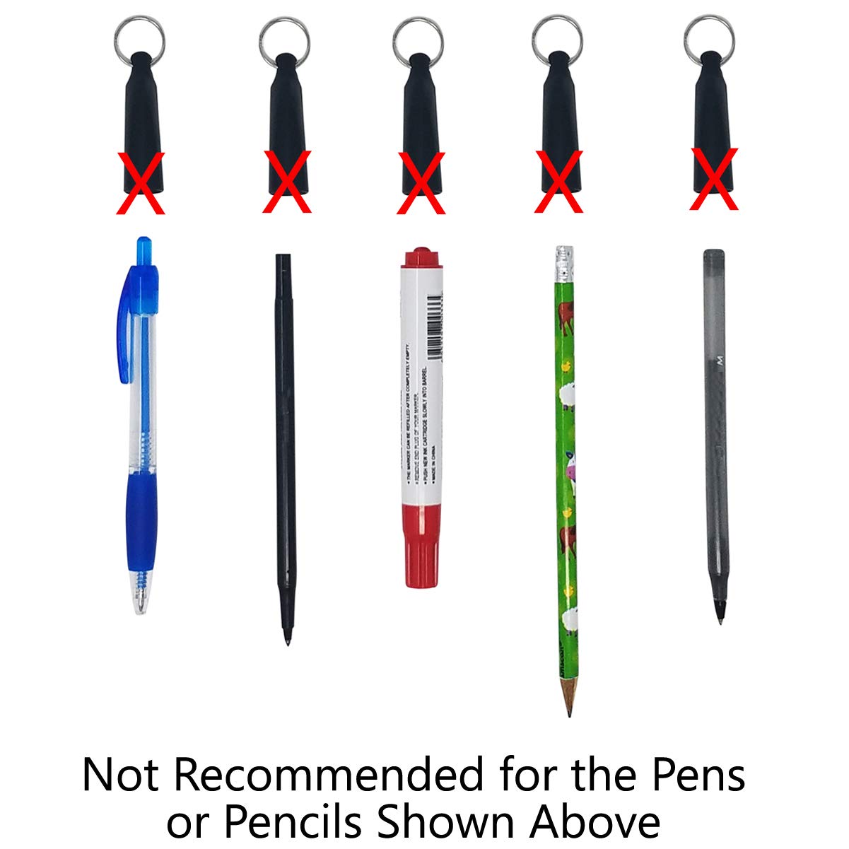 Reel-N-Rite 2 Pack - Retractable Pen Reel for Thick Markers & Carpenter Pencils - Carabiner Clip for Apron, Belt Loop or Bag Strap - Great Gift for Baristas - Pen Leash for Nurses (Black)