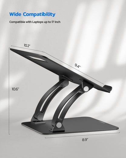 Nulaxy Fully Adjustable Laptop Stand for Desk, Dual Foldable Aluminum Computer Riser with Heat-Vent, Ergonomic Notebook Holder Portable Office Accessories Compatible with All 10-17" Laptops, Black