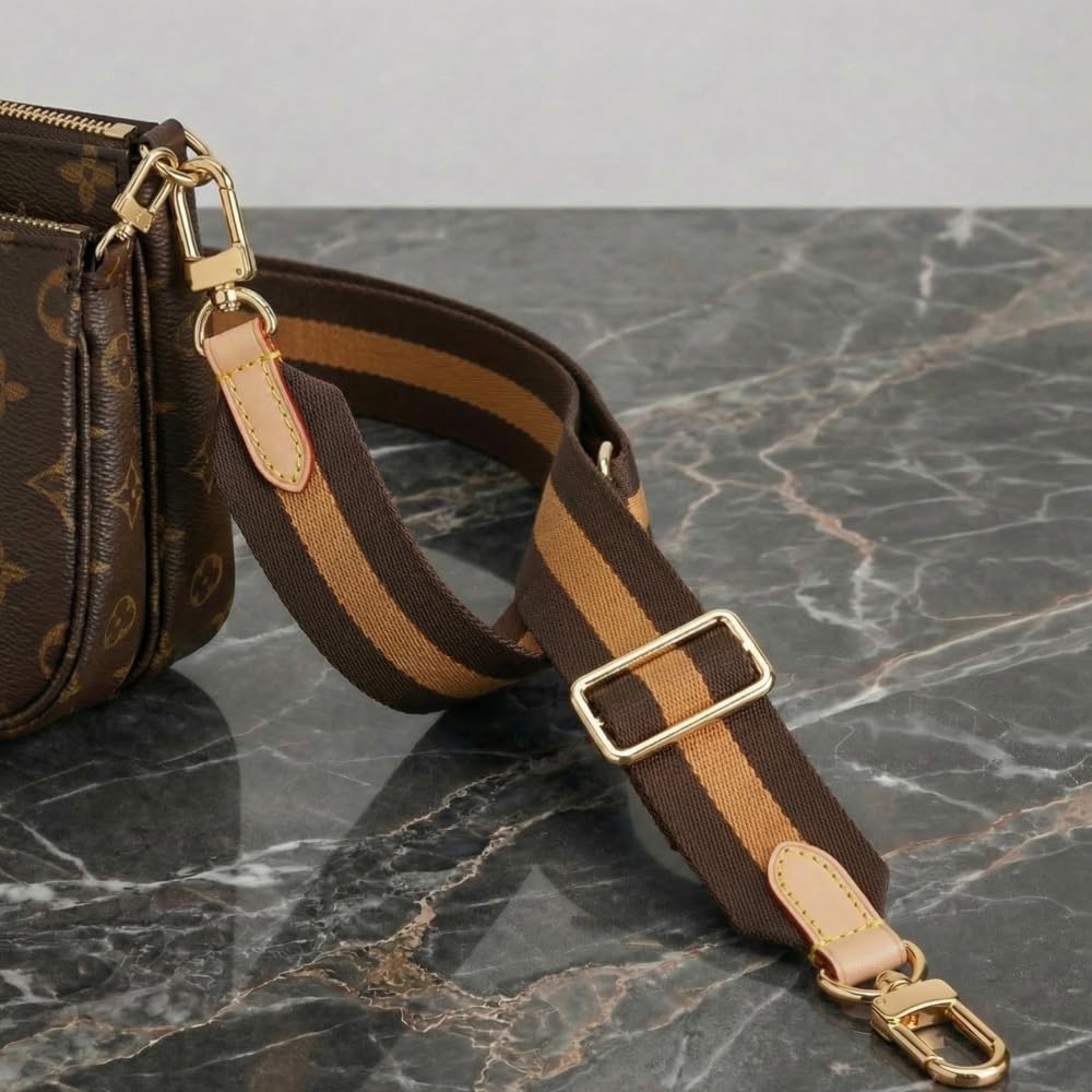 LAVIEV Wide Purse Strap Crossbody Replacement Strap for Handbags Adjustable Black and Brown Leather Purse Strap (Striped Brown)