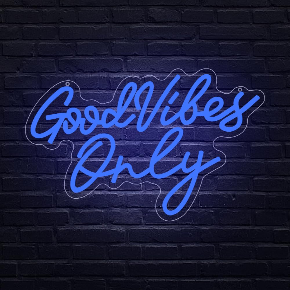 Good Vibes Only Neon Signs,Adjustable Brightness Blue Good Vibes Only LED Signs for Wall Decor, Cool Neon Lights Letters Light up Signs for Bedroom,Bar,Party, Salon Birthday,Christmas Gifts