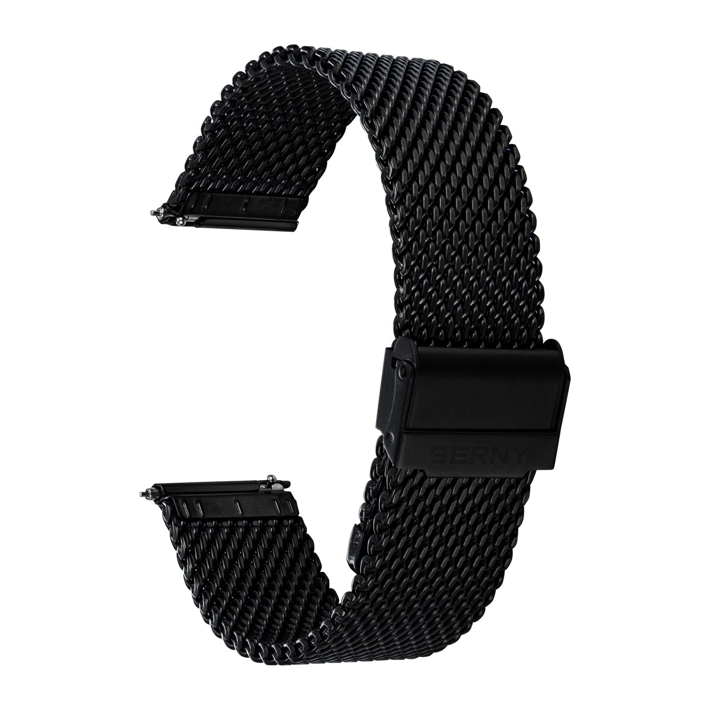 BERNY Stainless Steel Mesh Watch Band for Mens Women Quick Release Adjustable Watch Straps Thick Heavy Duty Metal Bracelet with Safty Clasp Black 24mm