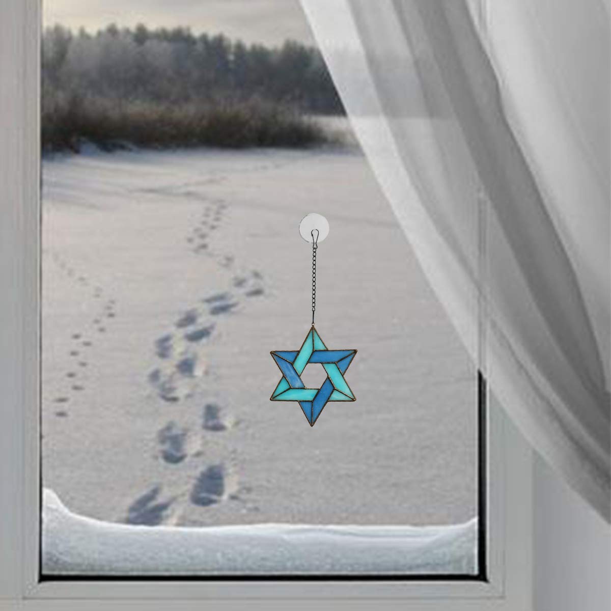 HAOSUM Jewish Star Stained Glass Window Hanging,Star of David Suncatcher for Home Office,Family Guardian Birthday Gifts for Women, Housewarming Gifts