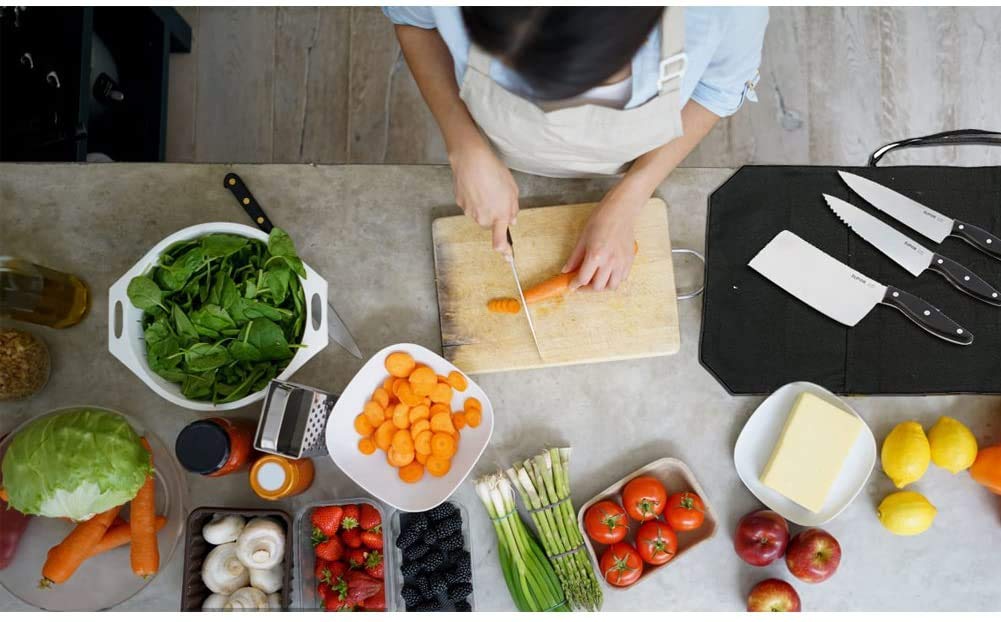 HERSENT Chef's Knife Roll Bag,Portable Travel Chef Knife Case Knife Bag Carrier Storage Bag with 4 Slots Best Gift for Pro Chef or Culinary Enthusiasts Men Women