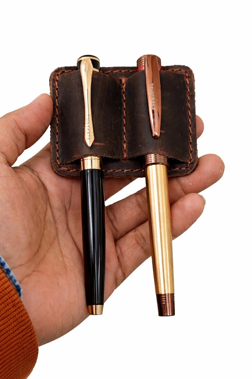 PavinCrafter Handmade Leather Pen Holder Clip for Notebook & Journal – Stylish Pen Loop Organizer for Pens & Pencils, Portable Leather Pen Holder for Planners & Books (Brown)