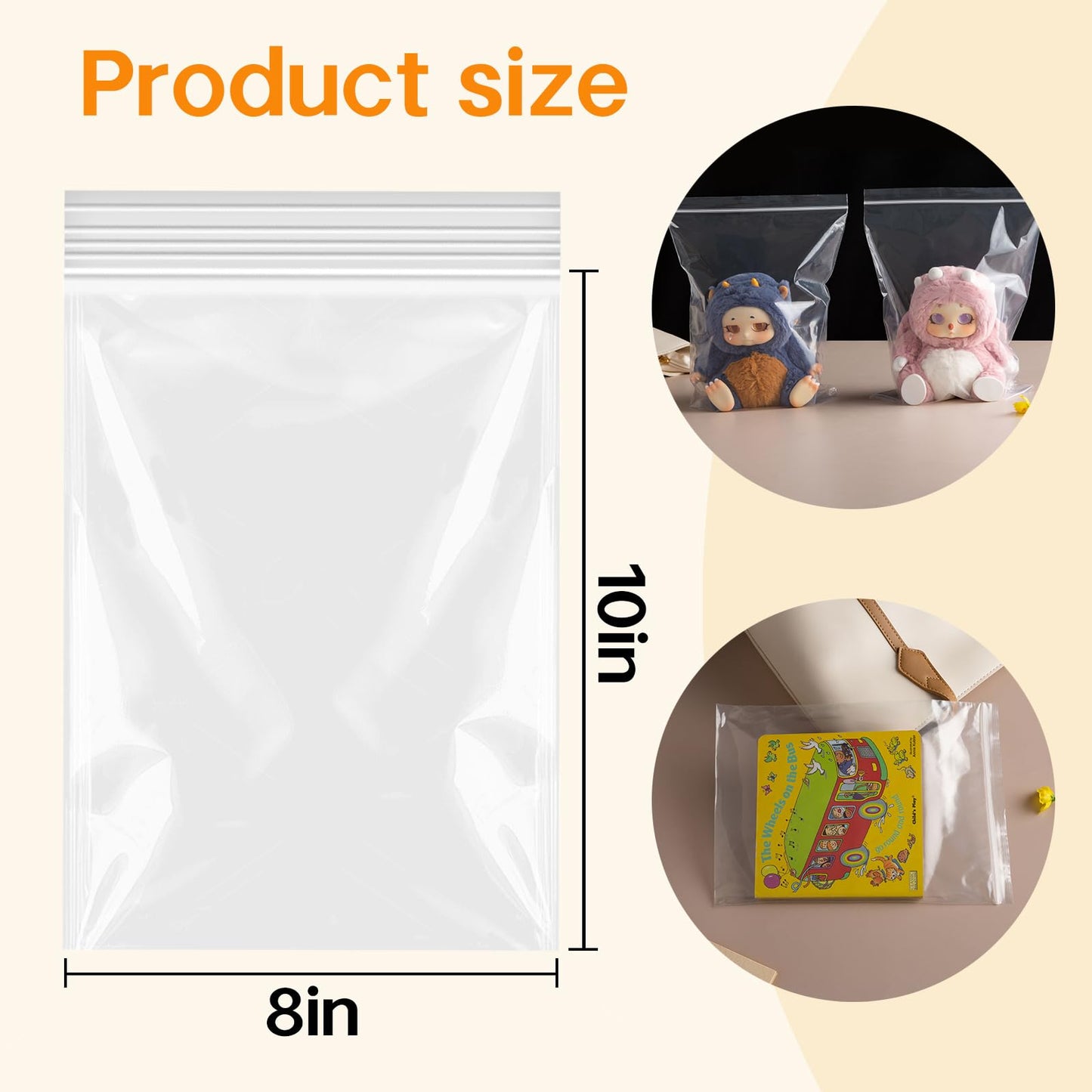HIPOPBERRY Clear Plastic Zip Bags 100pcs,8×10inch, Resealable Zipper Top Lock for Crafts, Document Storage, Retail & Wholesale Packaging