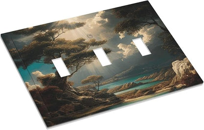 Decorative Art Light Switch Covers Sunburst Over the Wilderness 3 Gang Triple Toggle Wall Plate Decorative Switch plate Electrical Faceplate for Home Decor