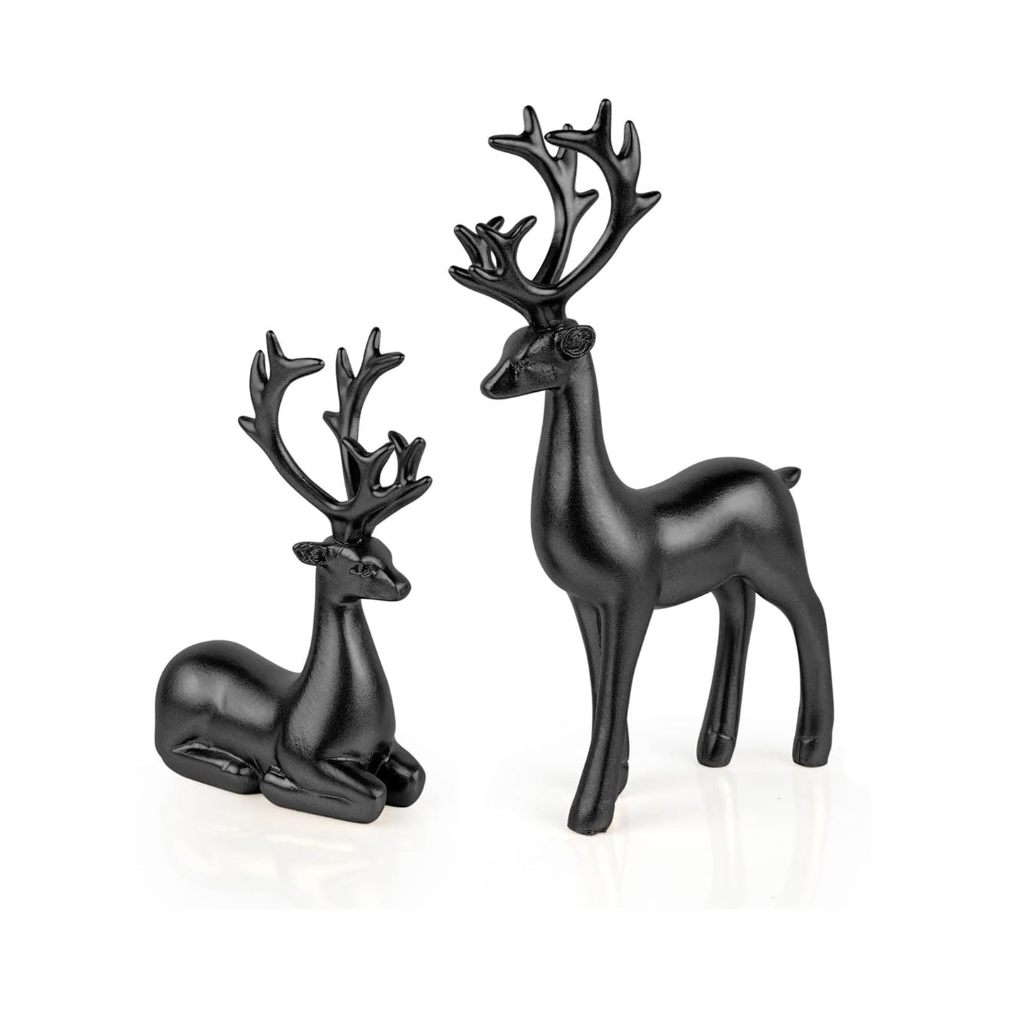 Bonlting 2 Pack Resin Christmas Reindeer Figurines Deer Statues Elk Sculpture Deer Ornaments for Living Figurine Statues TV Cabinet Home Office Wine Cabinet Decoration (Black)