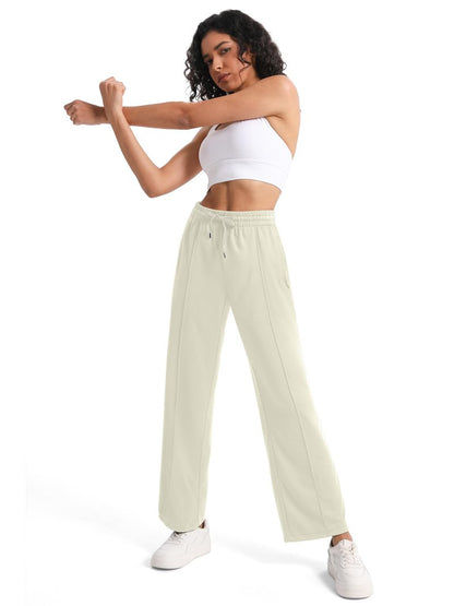 Tapata Regular Women's 30" Inseam Casual Pants Track Athletic Sweatpants Warm Up Loose Side Stripe Street Slacks, Beige, S