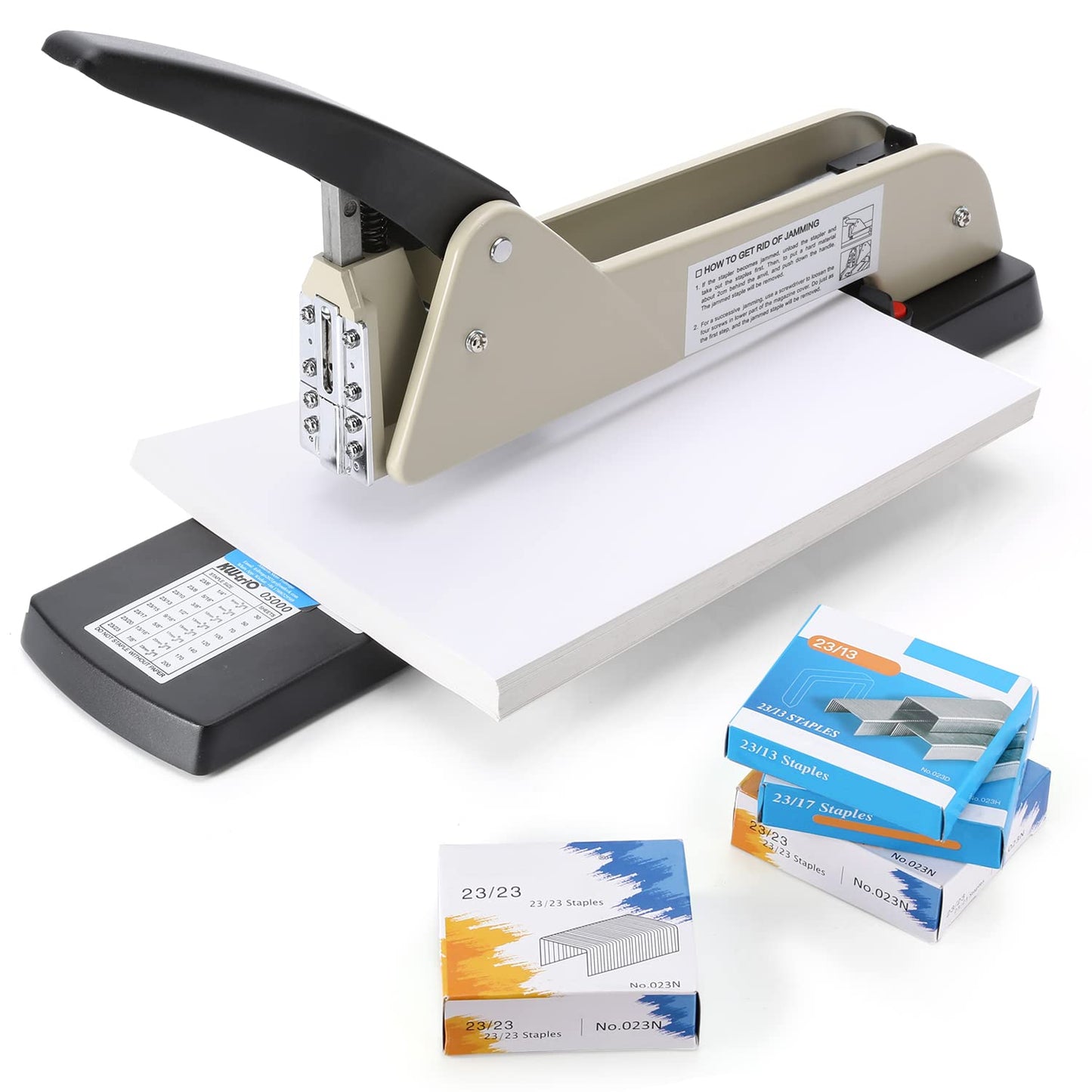 Frifreego Long Reach Stapler, Heavy Duty Long Arm Stapler, 200 Sheets Capacity, 4000 Staples Gift, 9.84” Adjustable Stapling Depth Suitable for Booklets & Office Document, Fixable Paper Guide