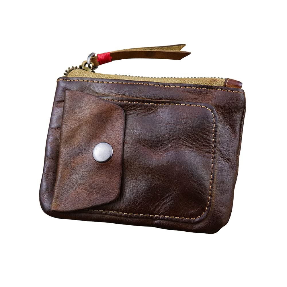Wugebud 1 Pcs Leather Zipper Coin Purse Wallet With Card Slots, Snap Coin Organizer, Change Holder,Card Case, Leather Zipper Storage Bag for Men & Women