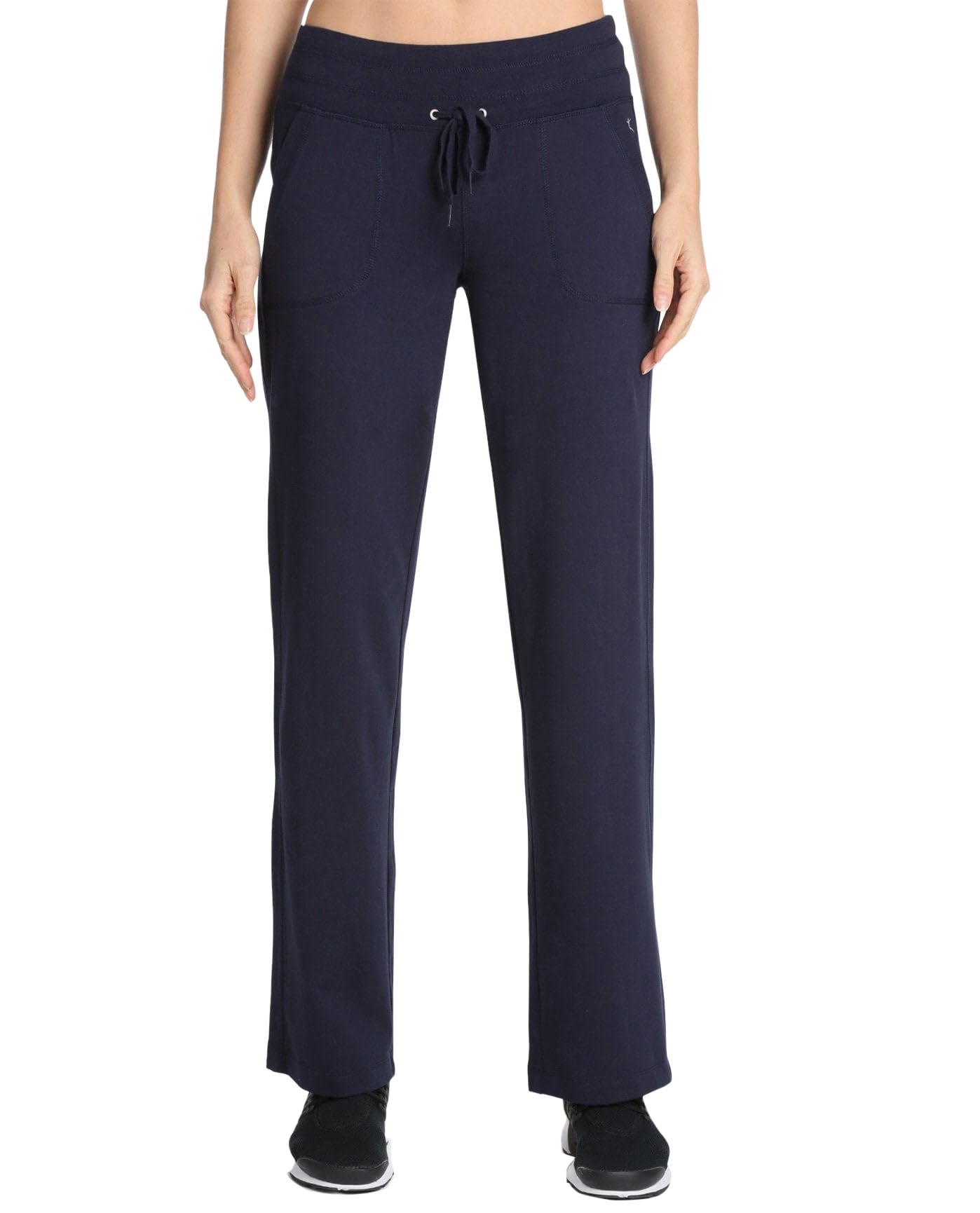 Danskin Women's Plus Size Straight Leg Drawcord Athletic Pants, Midnight Navy, 1X