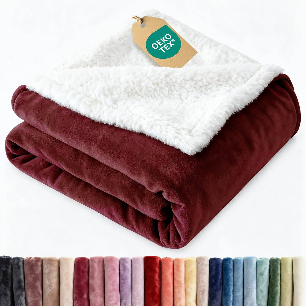 Sherpa Fleece Blanket Kids Size - Reversible Sherpa Fleece Kids Blanket - Super Soft, Double Sided for Bed, Sofa, Couch - Thick, Warm, and Plush - Luxurious Bedding for Winter - Burgundy, 43" x 55"