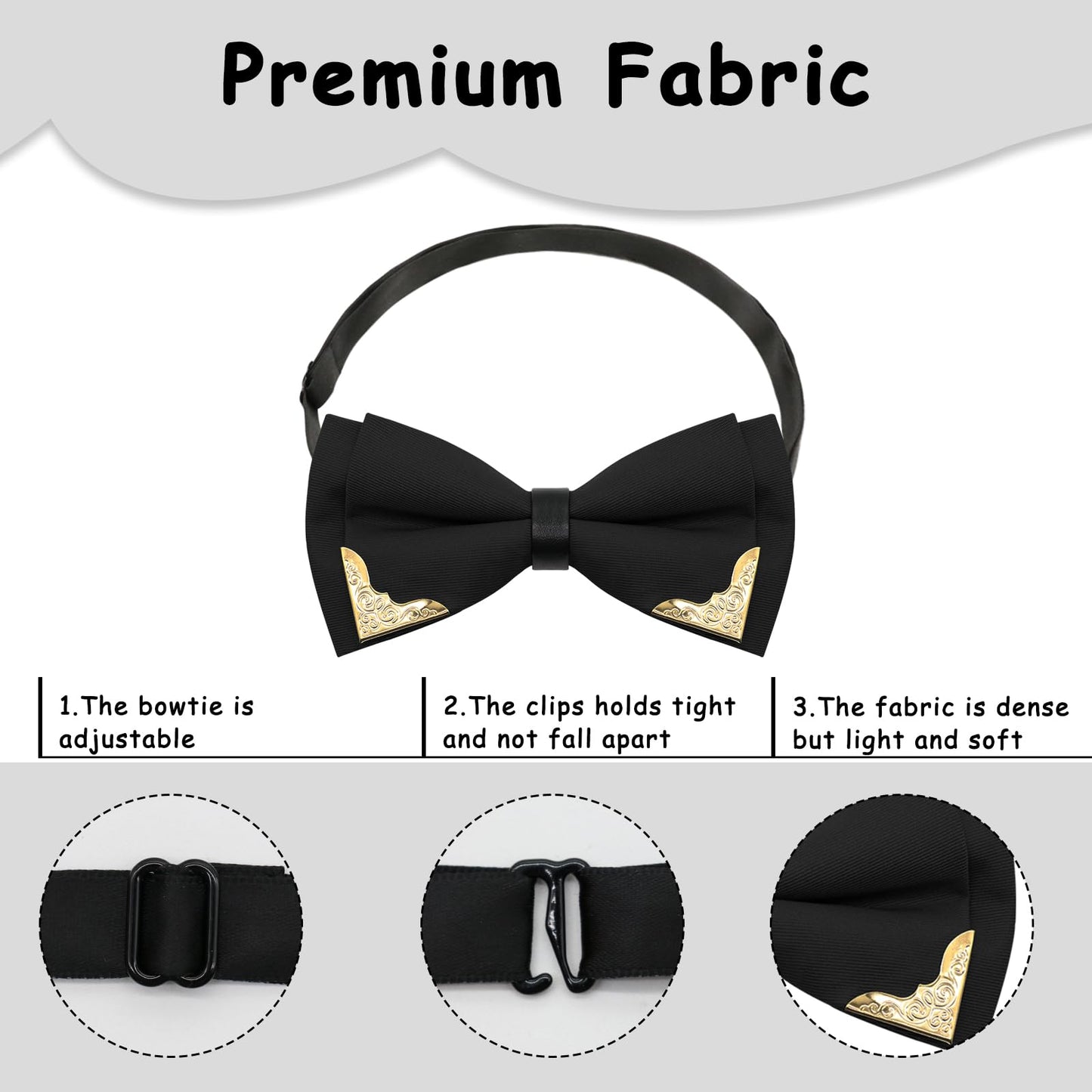 GHTIYLP Bow Ties for Men Women Metal Gold Bowtie, Pre Tied Mens Bow Tie Tuxedo Bowties Men for Prom Wedding Party (black)