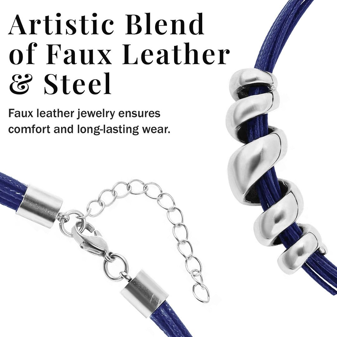 SHOP LC DELIVERING JOY Choker Necklace for Women 16" & Cuff Bracelet 7"- Cord Leather Necklace Set with Adjustable Lobster Claw Boho Jewelry Gifts - Blue