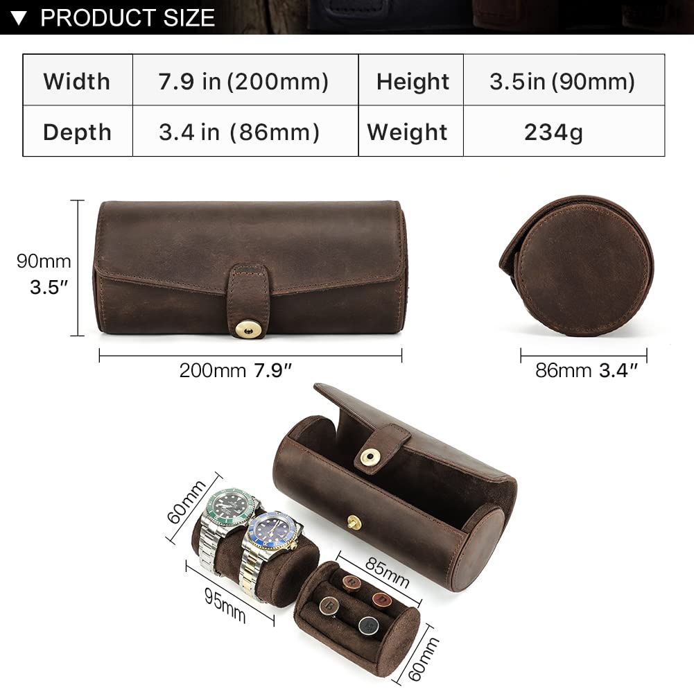 CONTACTS Full Grain Leather Watch Case Cufflink Box with Pad Tie Case Travel Multifunction Jewelry Accessories Organizer Storage Roll