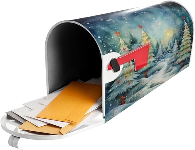DADABULIU Mailbox Covers Christmas Tree Watercolor Winter Forest Christmas Tree Watercolor Winter Forest Magnetic Letter Post Box Cover Standard Size 21 x 18 Inch Garden Yard Home Decorative