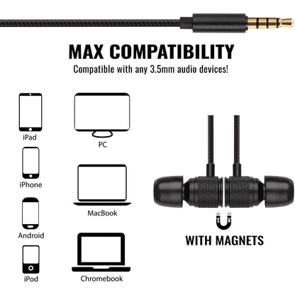 LUDOS Ultra Wired Earbuds in-Ear Headphones, 5 Years Warranty, Earphones with Microphone, Noise Isolating Ear Buds, Memory Foam for iPhone, Samsung, School Students, Kids, Women, Small Ears - Black