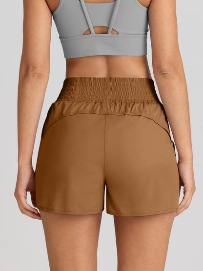 AUTOMET Womens Athletic Shorts High Waisted Running Pants Gym Workout Casual Sport Clothes with Pockets 2025 Brown