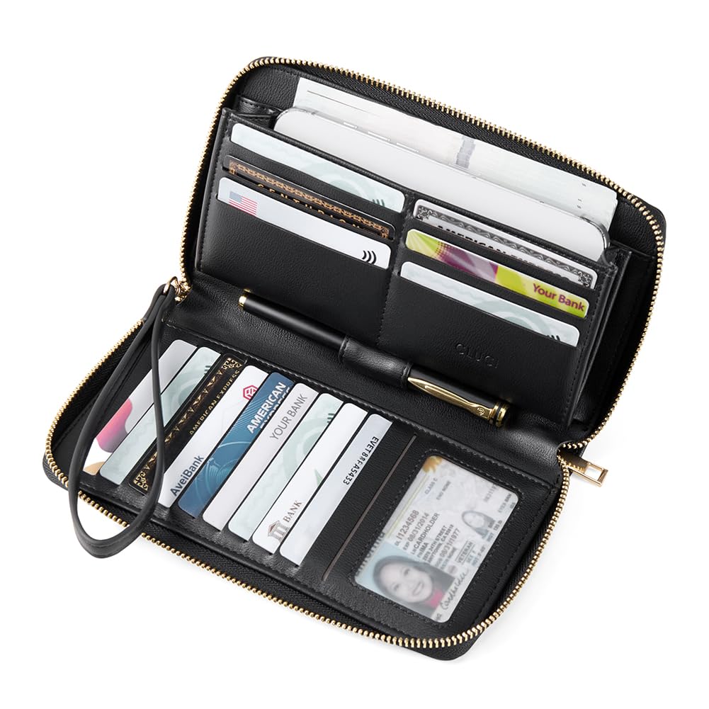 CLUCI Women's Large PU Leather Wristlet Wallet Purse with RFID Blocking Zip Around Card Holder Ladies Travel Clutch