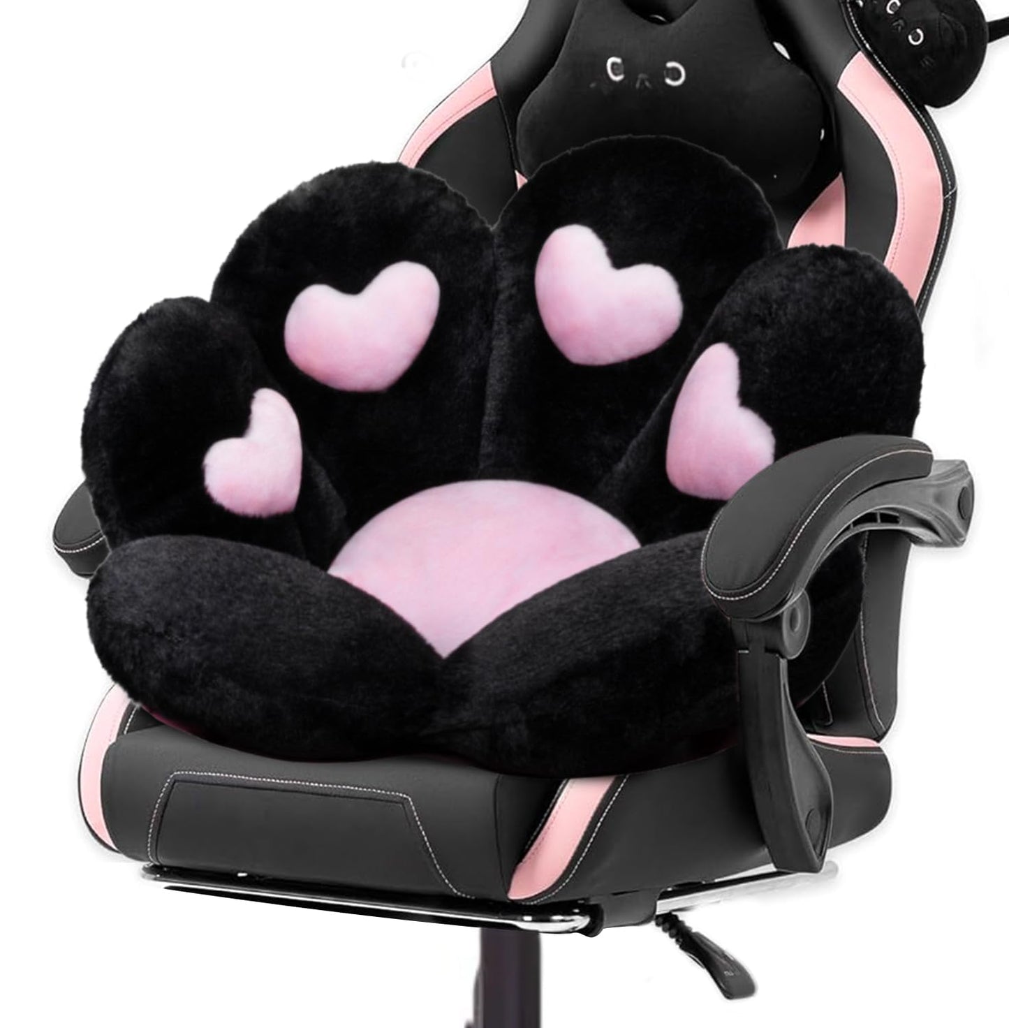 DOBUONO Cat Paw Cushion Kawaii Office Chair Cushion Comfy Plush Gaming Chair Cushion Kawaii Seat Cushion for Girl, Cute Gaming Accessories Room Bedroom Decorate 28"x 24" (Black)